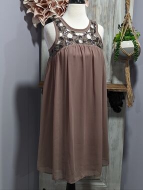 NWT Esley Mocha Embellished Yoke Sleeveless Shift Dress
